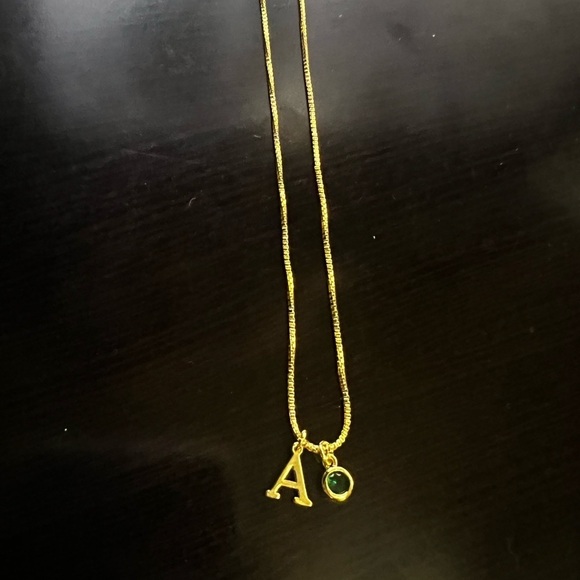 Jewelry - Gold Initial Necklace with Green Gem